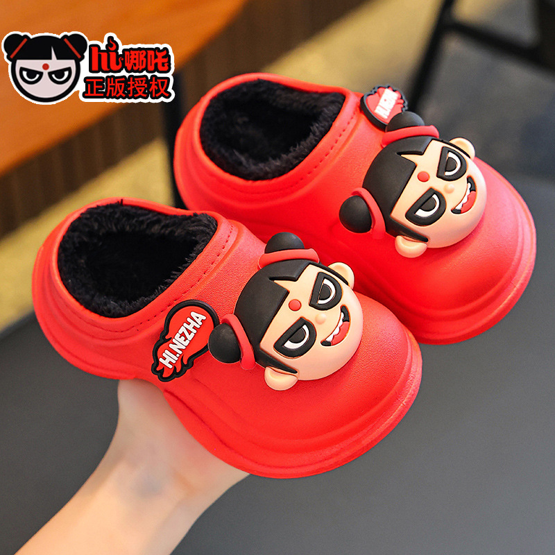 Nezha zapatillas de algodón de invierno para niños, niñas y niños, calentamiento de algodón impermeable, bolsas de niños, zapatos de talón de algodón