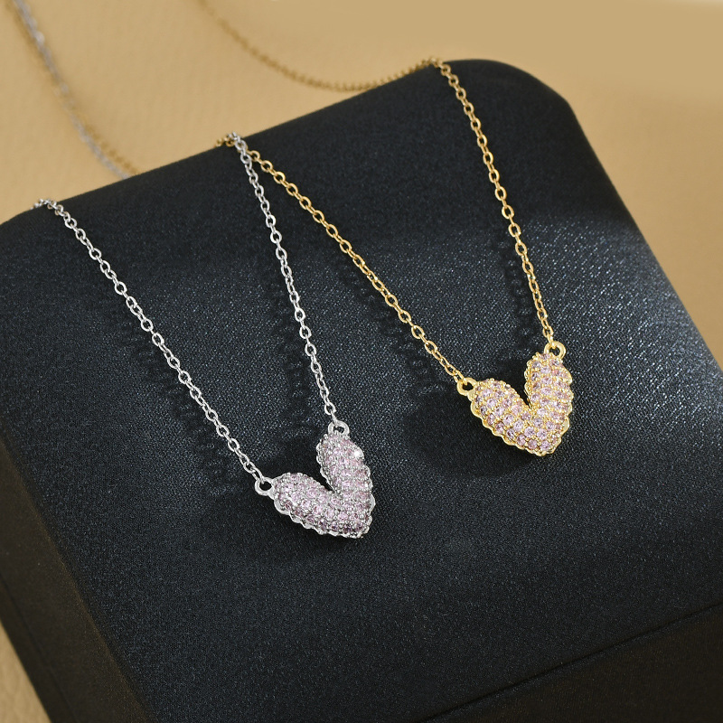8g Weight Zircon Inlay Material Pendant Necklace Classification 1 Piece Quantity Sweet Heart Shape Copper Pendant Necklace Plating Inlay Zircon Copper Necklaces 1 Piece