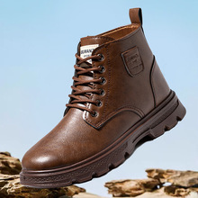 2025秋冬季男鞋户外运动工装靴大头皮靴冬季高帮系带亮皮面马丁靴