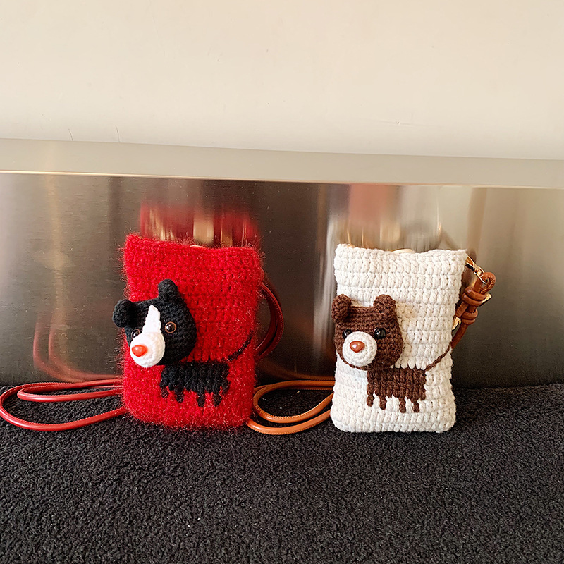 Productos acabados de gancho tejido a mano, bolsas de hombro para niños y niñas, lindos perros, mini mochila para bebés, 2026 nuevas bolsas para niños