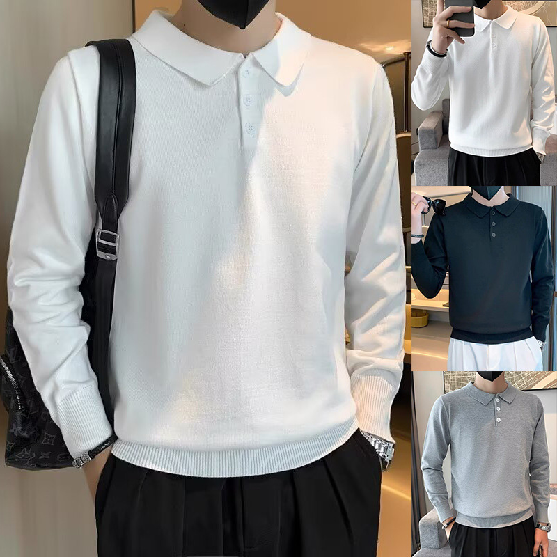 Autumn and Winter New Polo Shirt Lapel Long-Sleeved Knitwear Men's British Business Thin Trendy Export Cross-Border Wholesale Autumn and Winter New Polo Shirt Lapel Long-Sleeved Knitwear Men's British Business Thin Trendy Export Cross-Border Wholesale