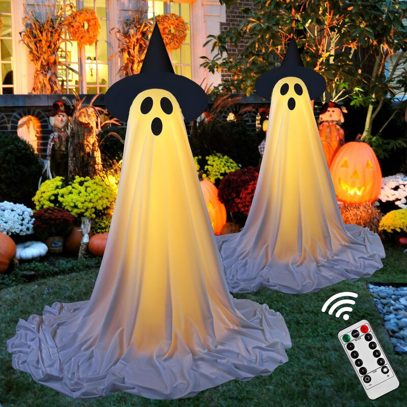 Halloween Standing Ghost with Hat, Glowing Ghost for Porch and Yard, Remote-Controlled Led Glowing Ghost Decoration Halloween Standing Ghost with Hat, Glowing Ghost for Porch and Yard, Remote-Controlled Led Glowing Ghost Decoration