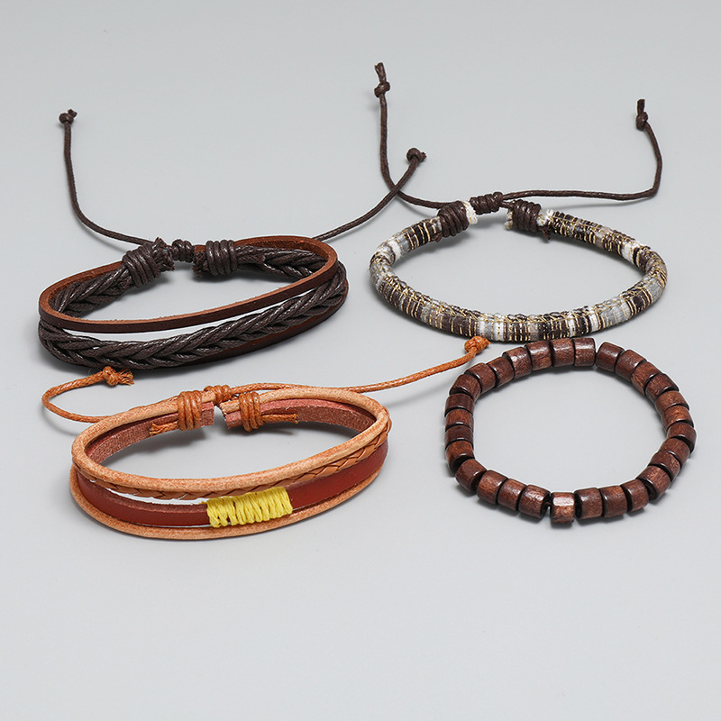 Personalized Fashion Retro Braided Leather Bracelet Diy4 Piece Set Combination display picture 3