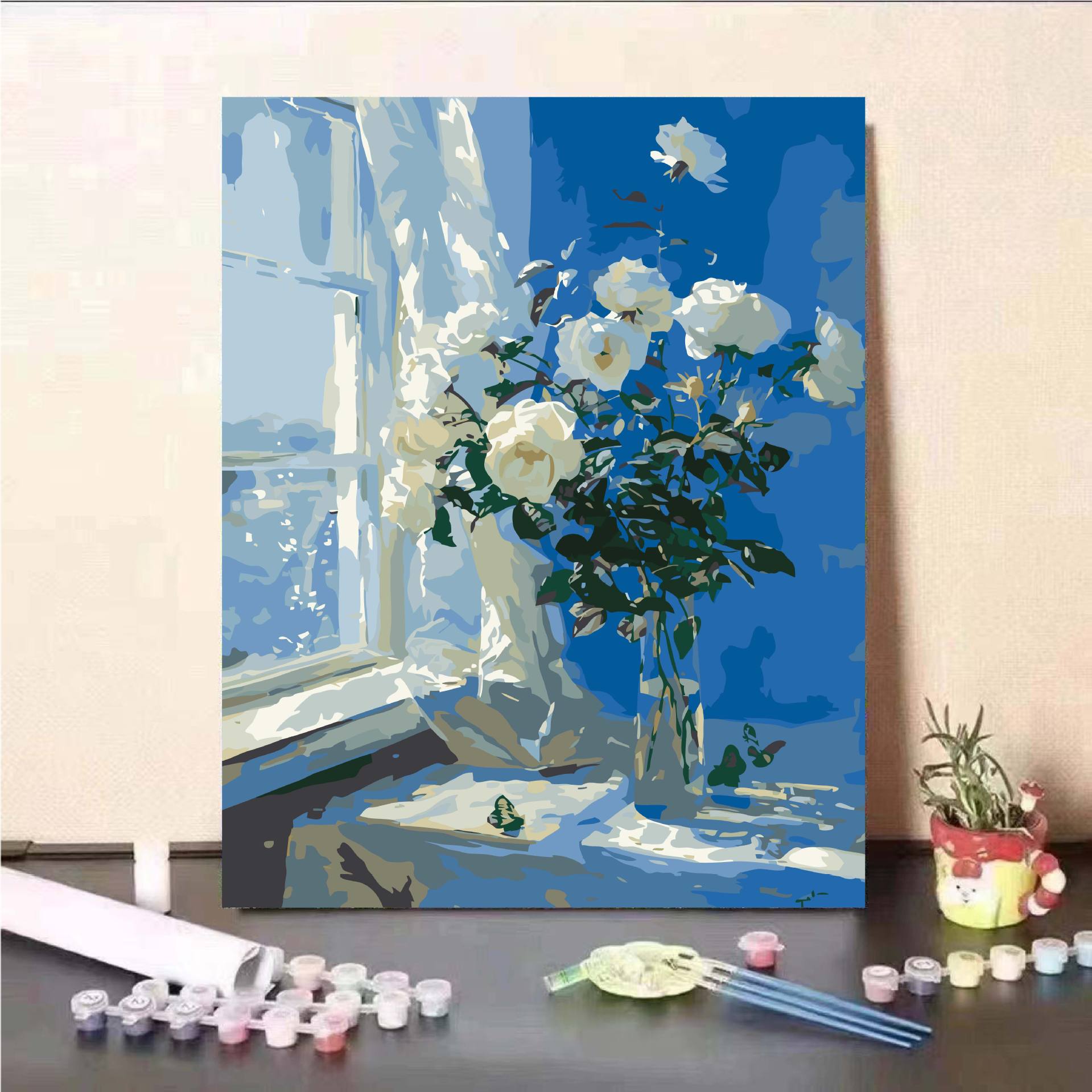 Pintura al óleo digital DIY pintura al óleo relleno floral ventana flores regalos de cumpleaños hechos a mano DIY pintura al óleo relleno moderno minimalista