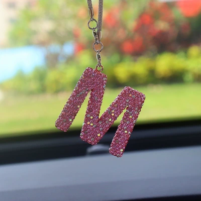 Clay Full Diamond Love Bear: Car hanging - m-letter-car-pendant-pink