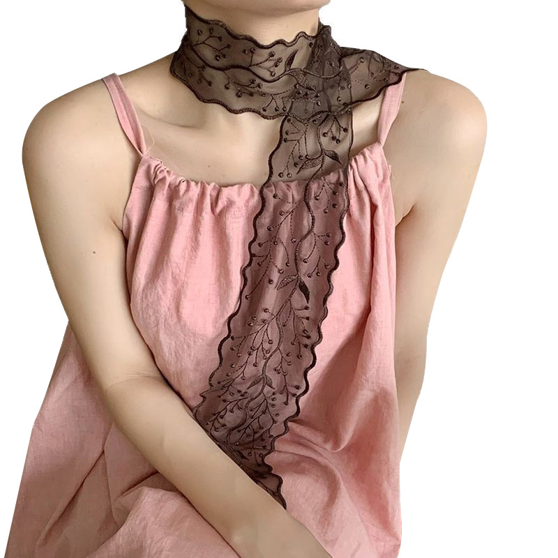 Bufandas de seda larga alta sensación japonesa y coreana dulce bufandas de encaje bordadas mujeres primavera y verano correa de pelo correa de pelo