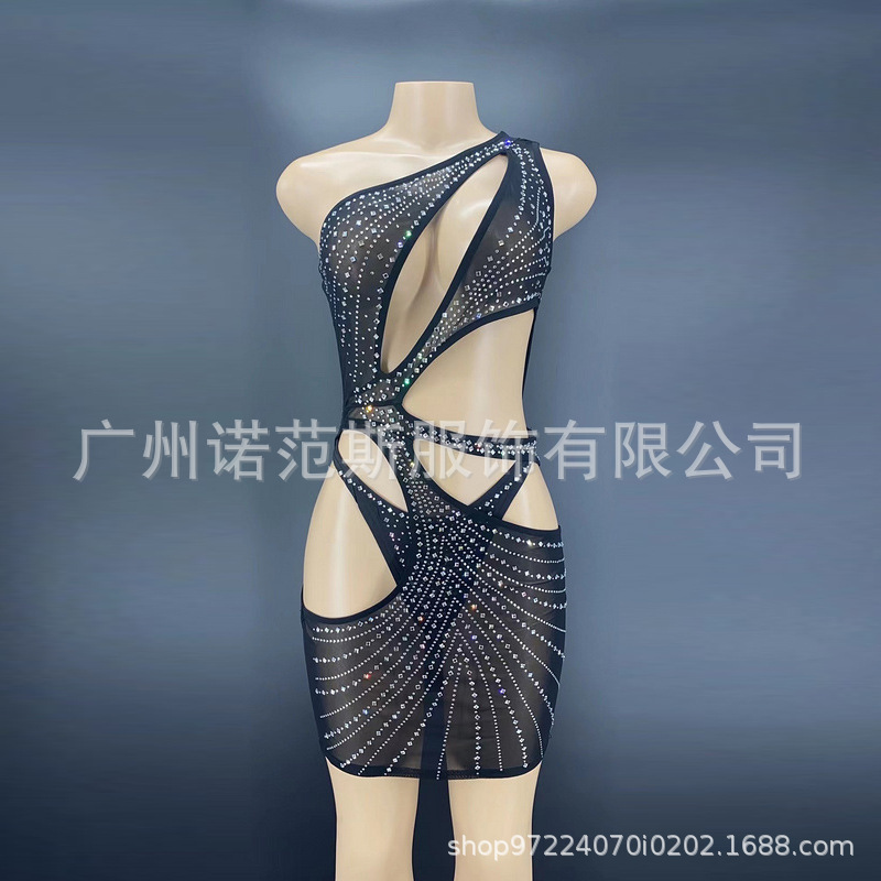 European and American Elegant Female Sexy Cut Out Club Dress Crystal Rhinestone High-End Glittering Sequin Prom Dress