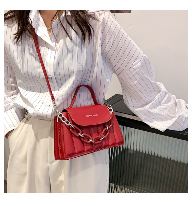 316g Weight Synthetic Leather Lining Material Magnetic Buckle Closure Type Single Shoulder Strap Strap Type Square Bag Bags Type Pu Leather Material Solid Color Pattern Streetwear Style Square Shape Khaki, Red, Yellow, Black Color Small Size Fashion Pu Leather Embroidery Thread Geometric Shoulder Bag Wholesale Nihaojewelry 7