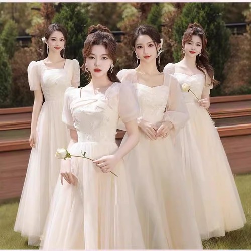 Bridemaid dress champagne color high-end, can be worn daily for niche long slimming long-sleeved evening gown dress for women new