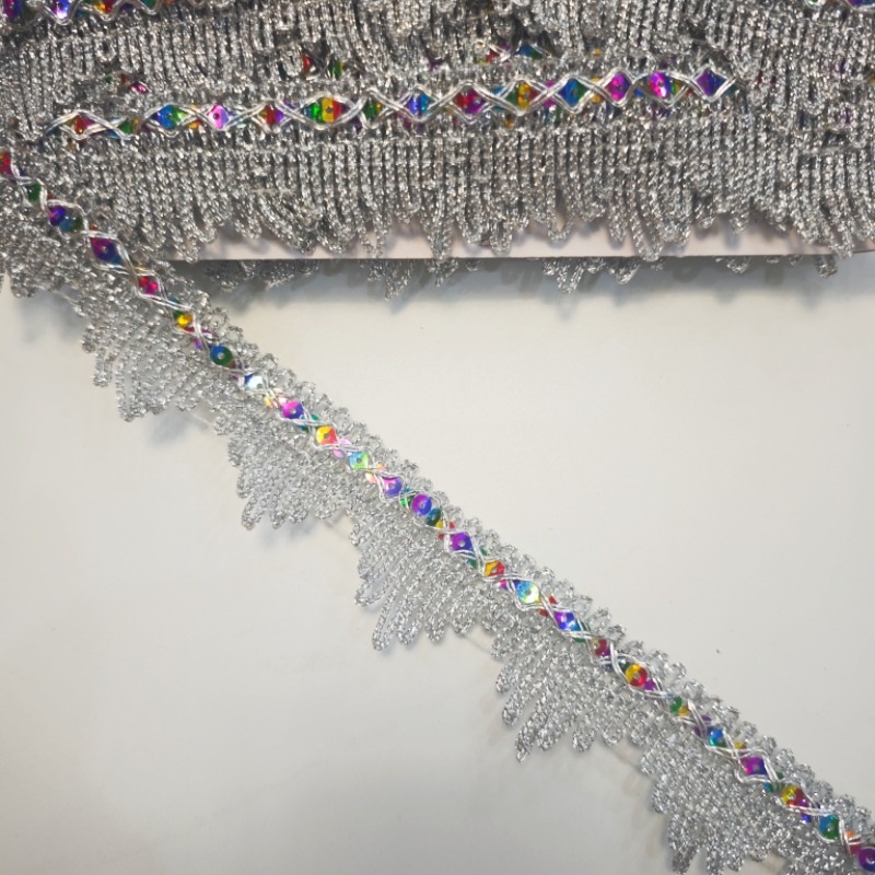 Alambre de oro y plata Lentejuelas de colores, borde de montaña grande, triángulo de encaje, ropa de agua, material decorativo de borde de bricolaje hecho a mano