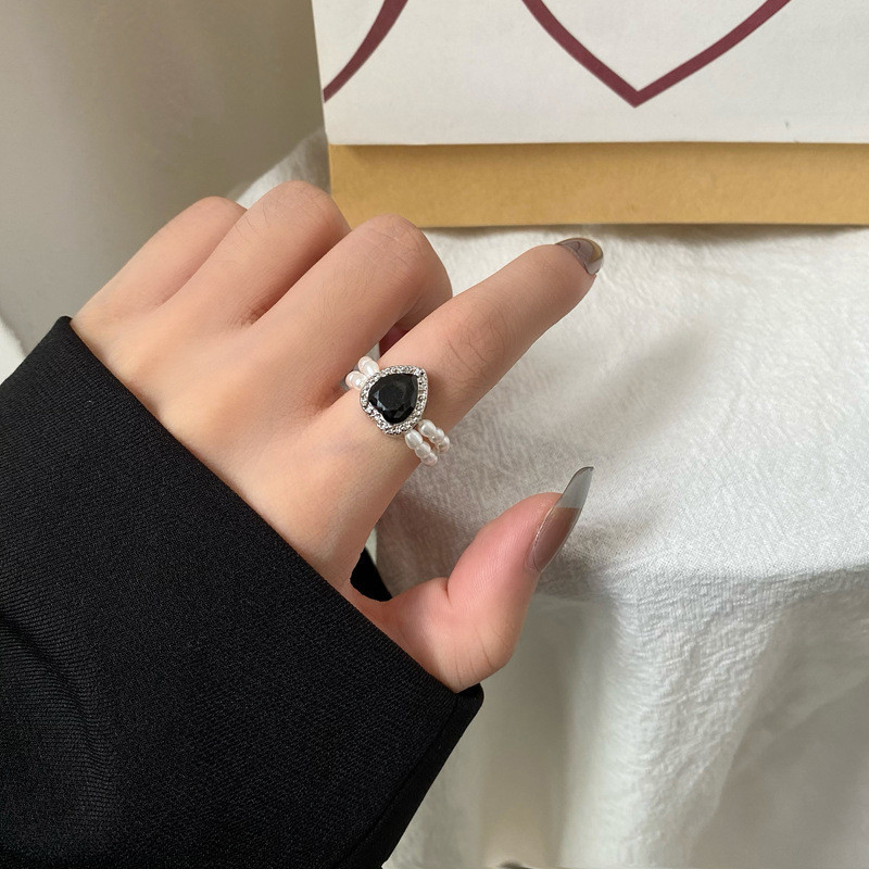 Heart Shape Pattern Women's Gender Simple Style Heart Shape Rhinestones Artificial Pearl Wholesale Rings