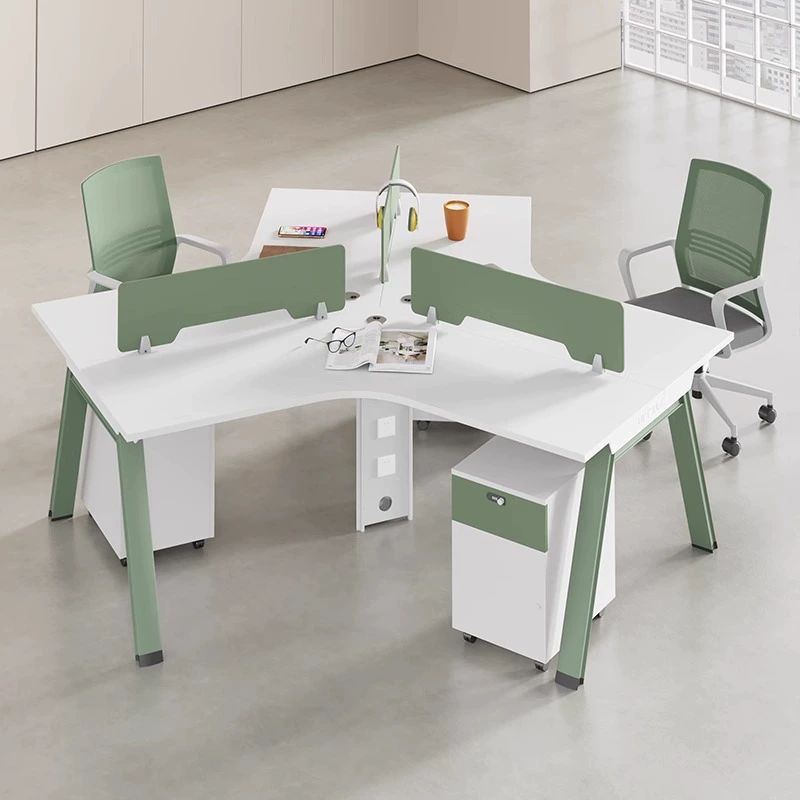 Комбинированная рабочая станция для персонала, стол и стул, специальная форма, зеленый офисный стол на 6 человек, офисная мебель, современная и простая.