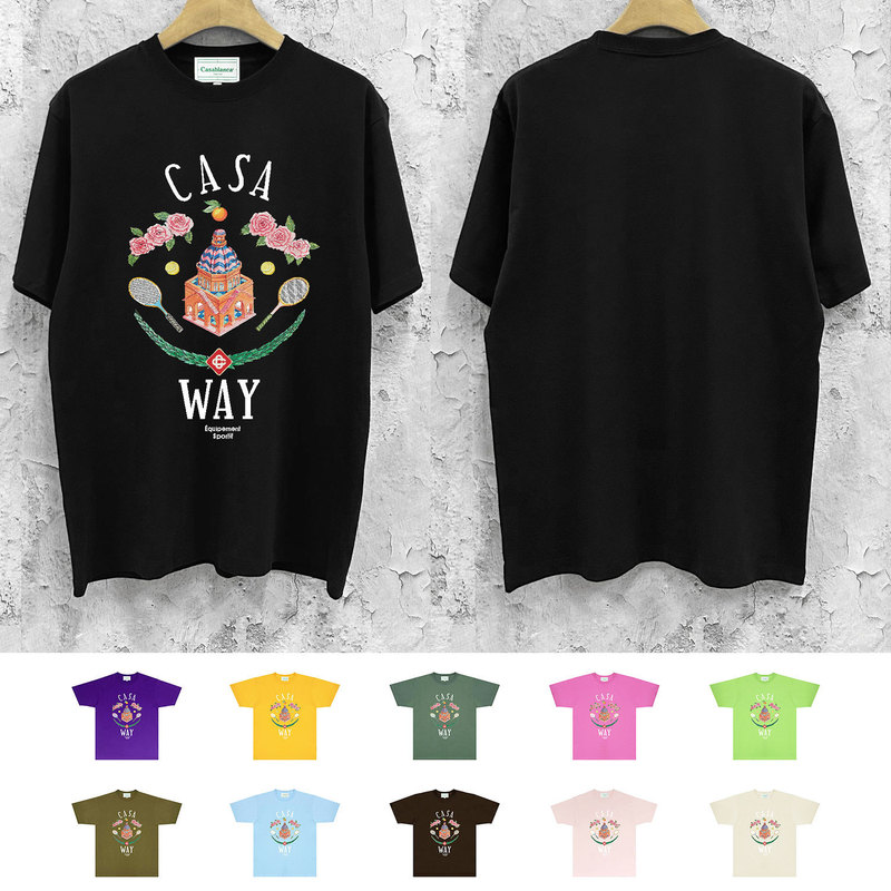 Cas041 Flower Racket Print Regular Short-Sleeved T-Shirt, Normal Delivery Within 24 Hours