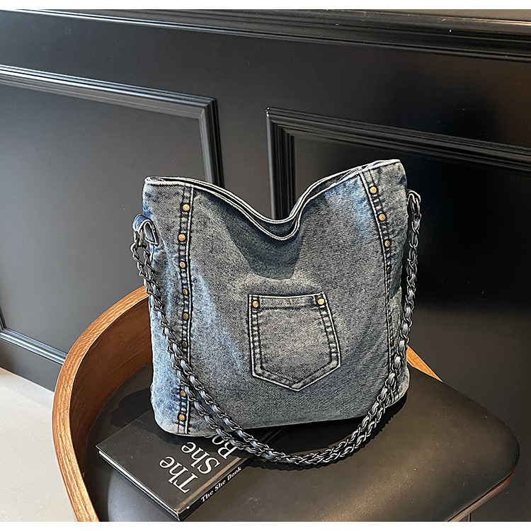 Versión coreana del bolso de gran capacidad para mujer 2025 nuevo bolso de mensajero de hombro de mezclilla retro bolso de viaje casual image 7
