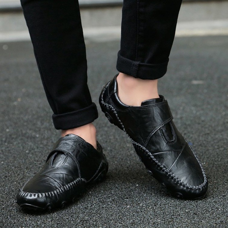 Zapatos de cuero para hombre, video del producto real, tallas grandes 45 46 47, zapatos de conductor, zapatos casuales de cuero para hombre, zapatos de trabajo