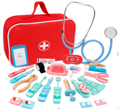 Educación Temprana de los niños y niñas educativos madera simulación paño bolsa medicina caja papel jugar sobre el hogar Juguetes