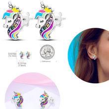G 451 Women Stud Earrings 925 Silve Unicorn Star Flower
