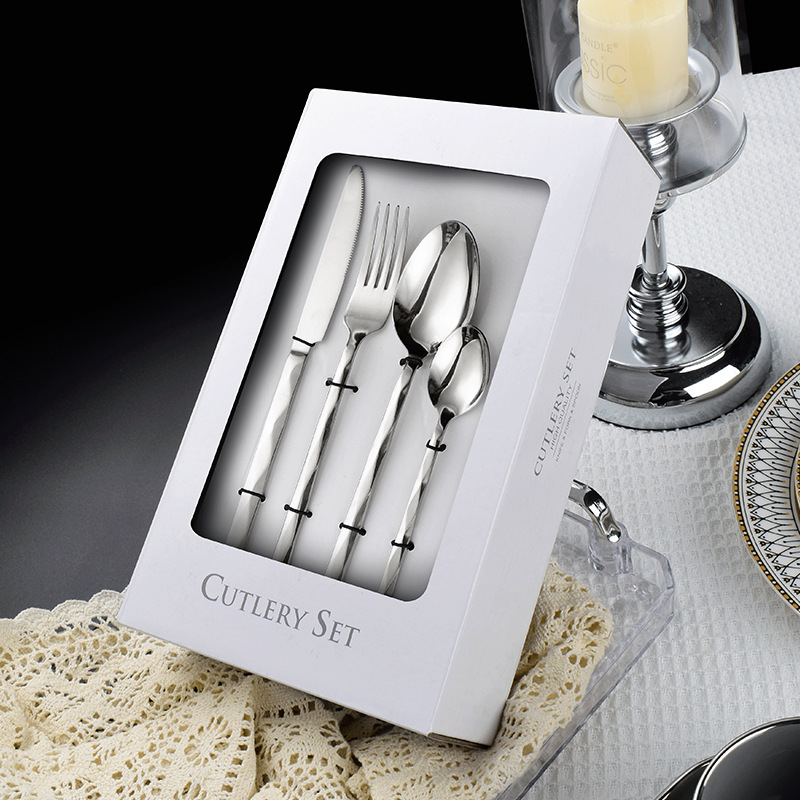 cubiertos de acero inoxidable agua ondulada diamante mango cuadrado cuchillo de filete tenedor cucharas 24 hotel comida occidental 30 juegos de caja de regalo image 3