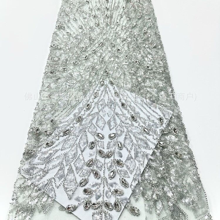 Geométrico diamante ojo de caballo tela de malla de diamante mano clavado cuentas esquinilla pecho de cola de pez vestido de boda tela de noche