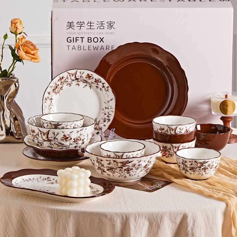 French-Style Tableware Set, Rose-Colored, Non-Slip, Light Luxury Ceramic Rice Bowls, Housewarming Gift, Wedding Gift, Engagement Gift French-Style Tableware Set, Rose-Colored, Non-Slip, Light Luxury Ceramic Rice Bowls, Housewarming Gift, Wedding Gift, Engagement Gift