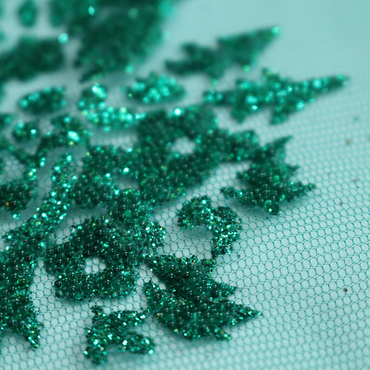 Nuevo post-proceso malla malla malla hilo hilo dorado perlas tela de vestido de boda tela de ropa de espectáculo