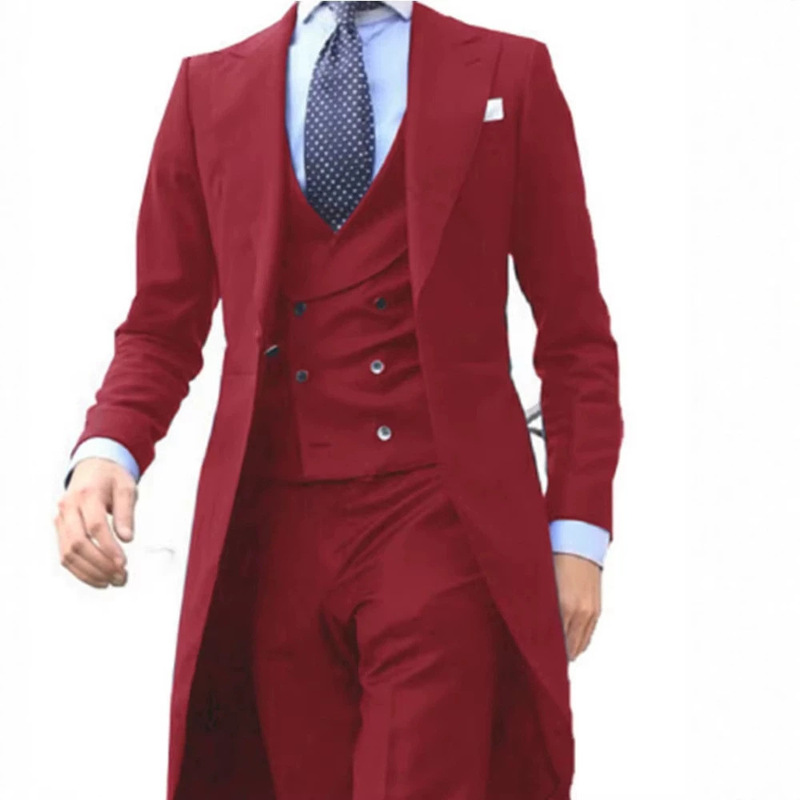 Men's high-end three-piece suit, long tailcoat for cross-border trade, European and American style, suitable for business and banquet hosts, slim-fit suit