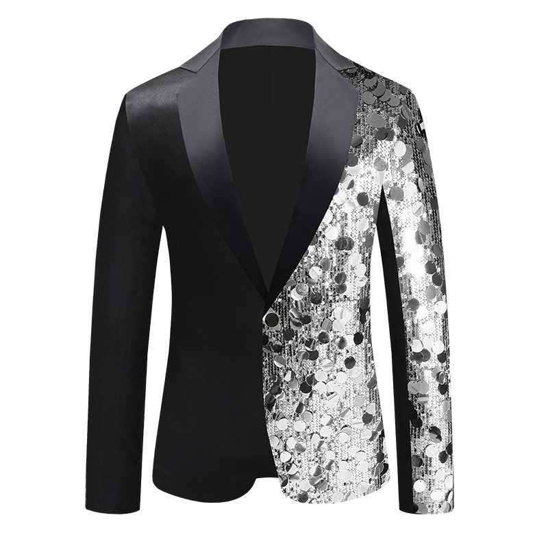 25 New Cross-Border Foreign Trade Men's Sequined Sparkling Color-Blocked Suit Jacket Dance Costume Host Suit 25 New Cross-Border Foreign Trade Men's Sequined Sparkling Color-Blocked Suit Jacket Dance Costume Host Suit