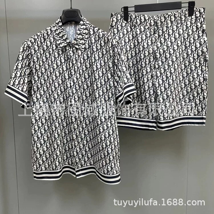 Dijia Trendy Brand Full-Print Cd Short-Sleeved Shirt Suit High-Quality Fabric Casual Shorts Shirt Sports Men and Women Hot Sale