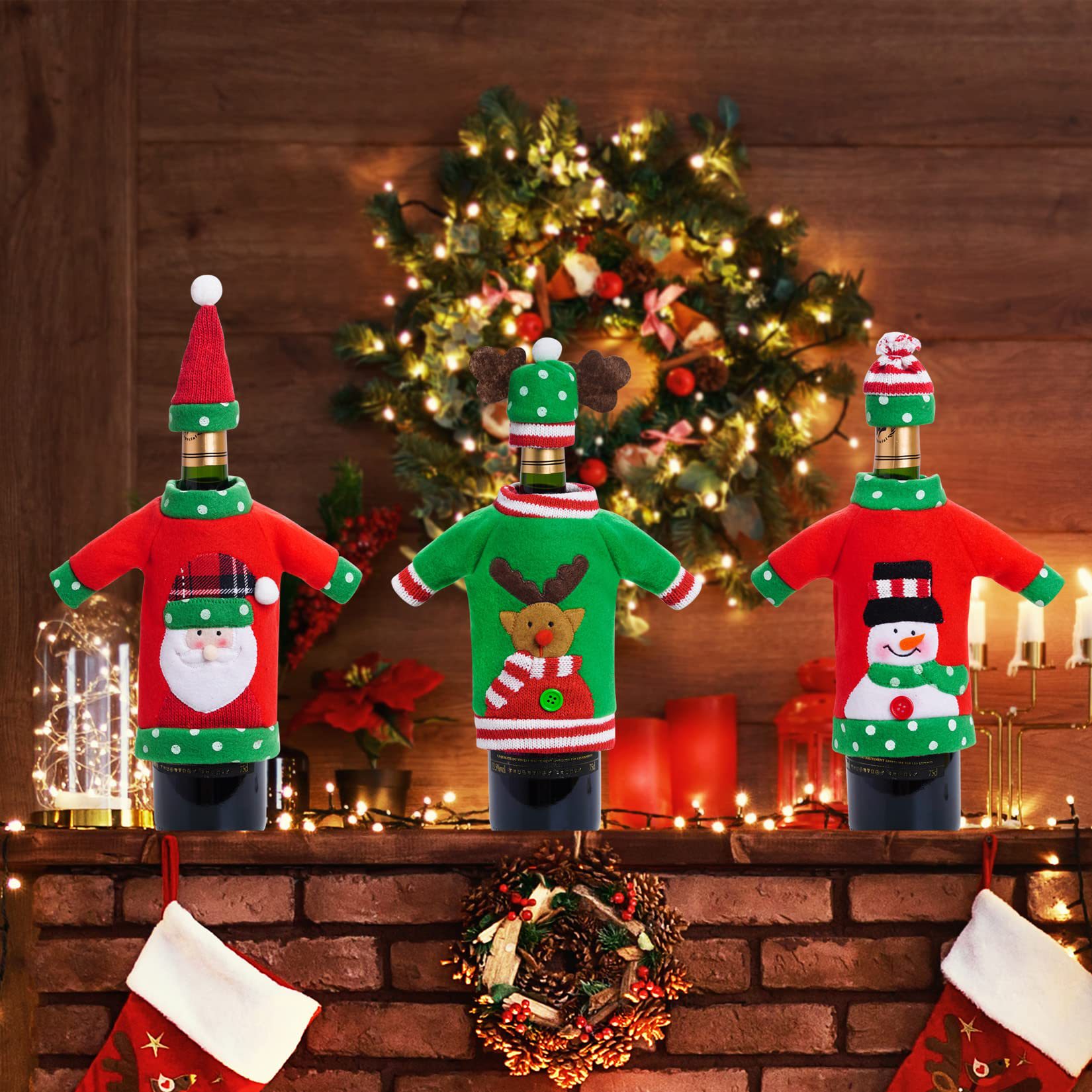 Amazon nuevo Navidad botella de vino cubierta ancianos muñeco de nieve alces botella de vino tinto muebles decoraciones de Navidad adornos de vacaciones