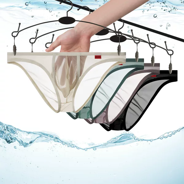 Men's ultra-thin breathable low-rise sexy fully transparent briefs with U-shaped pouch