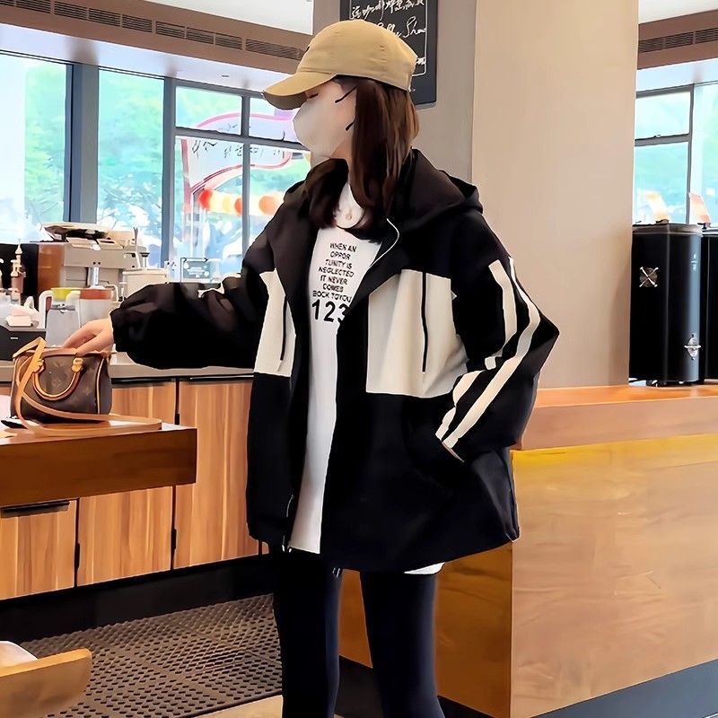 连帽撞色冲锋衣外套女春秋季新款休闲宽松夹克棒球服风衣上衣