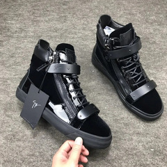 欧洲新款男鞋高帮潮流金属天内休闲发货牛皮拉链板鞋男士