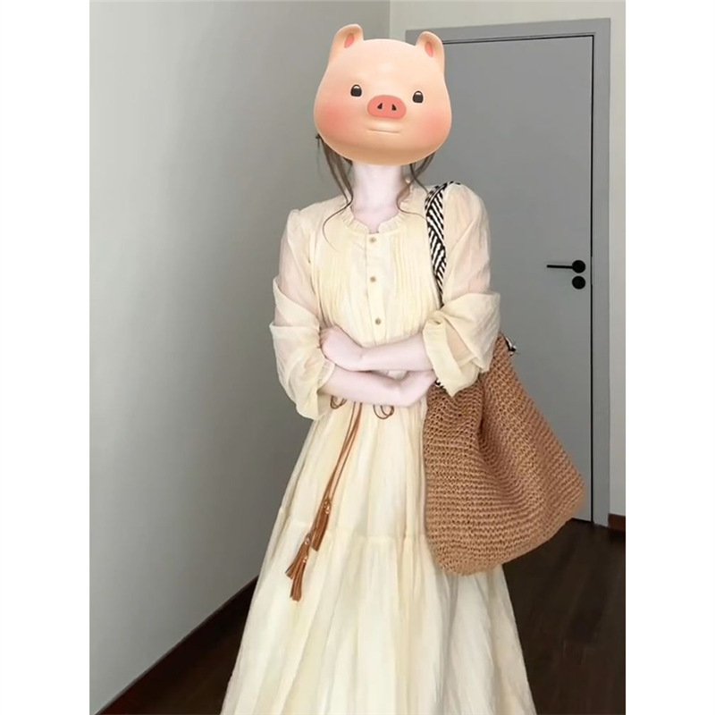 超火早秋一整套法式花边领高级长袖连衣裙外搭复古马甲绝美套装女|undefined