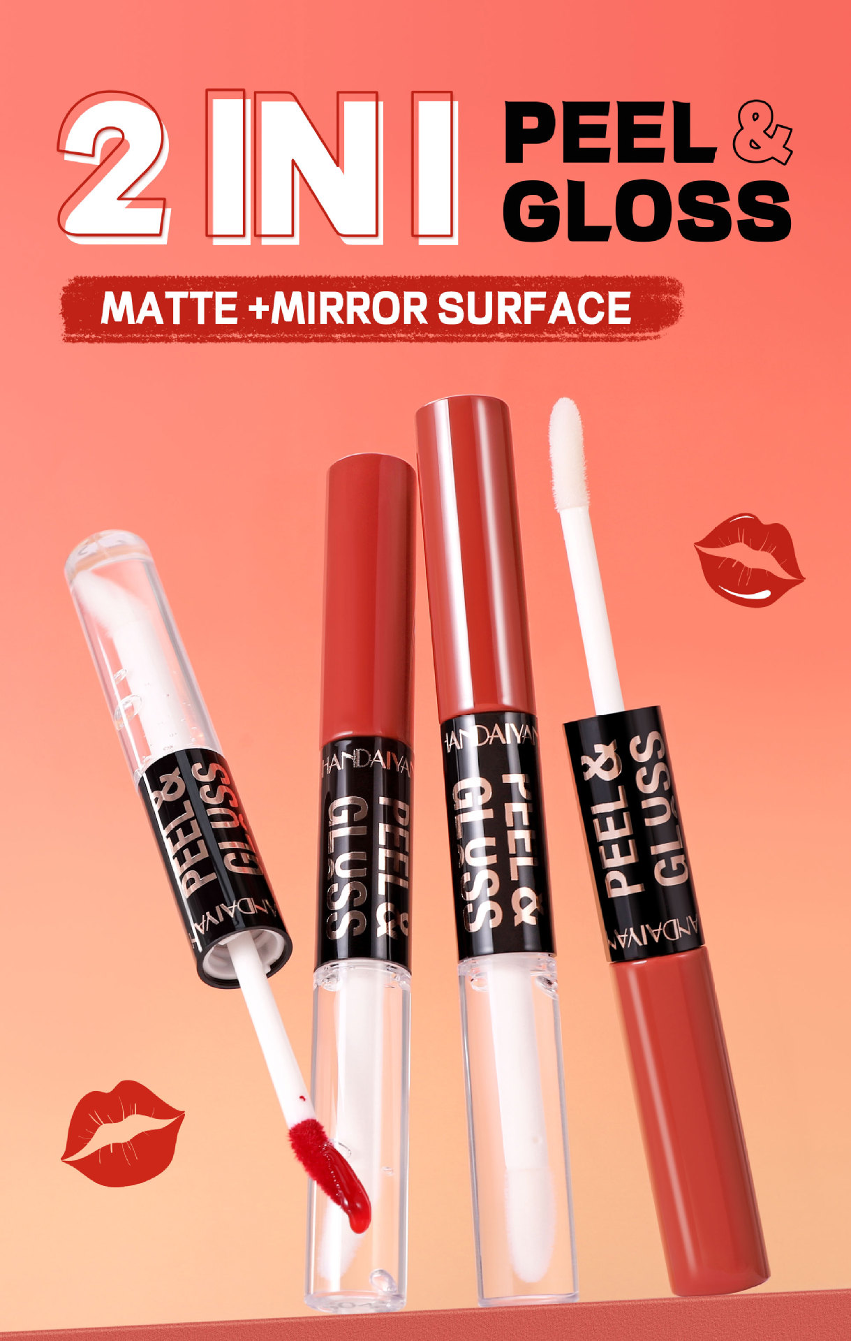 Cross-border tear-off lip gloss matte Waterproof HANDAIYAN Moisturizing and hydrating, easy to color and repair double-head tear-off lip gloss full figure