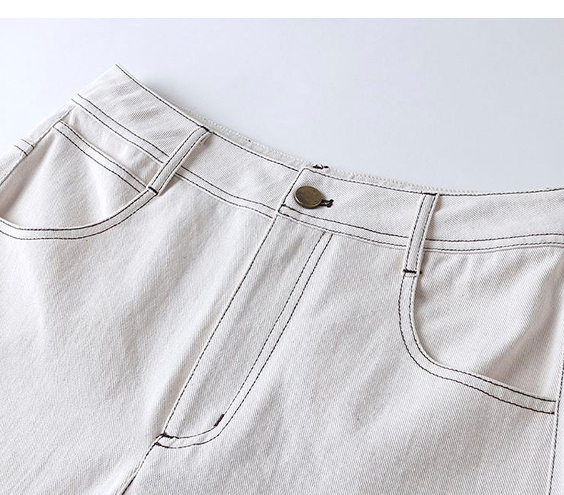 Quần jeans nữ ống rộng lưng cao dáng suông có đường chỉ nổi — Gạo trắng chi tiết 14