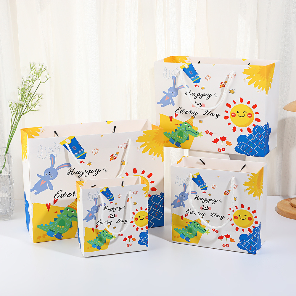 卡通手绘礼品袋手提袋高级感可爱白卡纸礼物包装袋高颜值包装纸袋