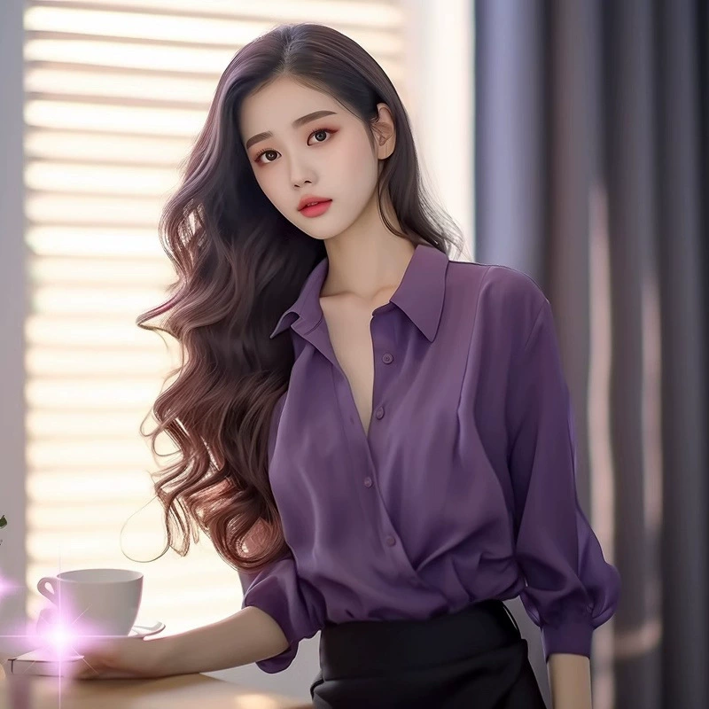 Новая элегантная и стильная рубашка 2025 года, уникальная и шикарная фиолетовая блузка в студенческом стиле для женщин, весенняя коллекция.