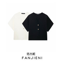 ZR外贸批发 欧美风女装 时尚平针短袖v领运动针织衬衫 4192101