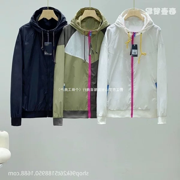 In-stock hooded woven jacket with mesh, waterproof, fully exquisite embroidery, black, white, green, khaki, patchwork 7680 men's