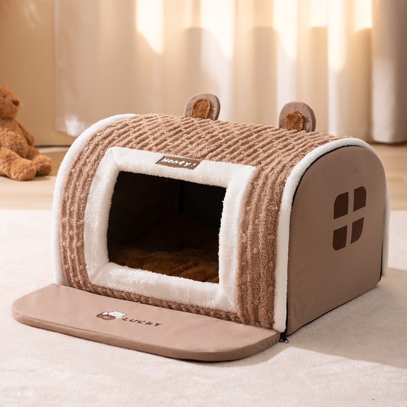 Otoño y invierno marrón estereoscópico oso orejas arco casa perros y gatos calientes perros y gatos, perros y gatos, perros y gatos, perros y gatos