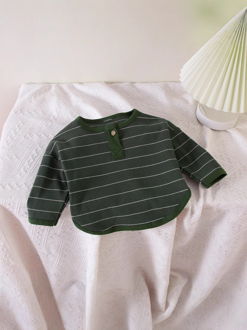 Estilo japonés y coreano niños y niñas cuello redondo pecho abierto Camiseta de algodón apenado camisa de manga larga llanura artística camiseta siempre me gusta image 2