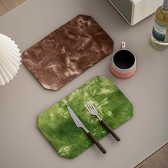 中古侘寂风餐垫帆布扎染苔藓绿桌垫双面防水餐具托盘茶盘垫隔热垫
