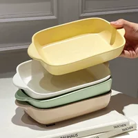 Керамическая rectangular форма для выпечки, духовка-safe, кремово-жёлтый/перламутровый/лотосовый/персиковый зелёный, с ручками