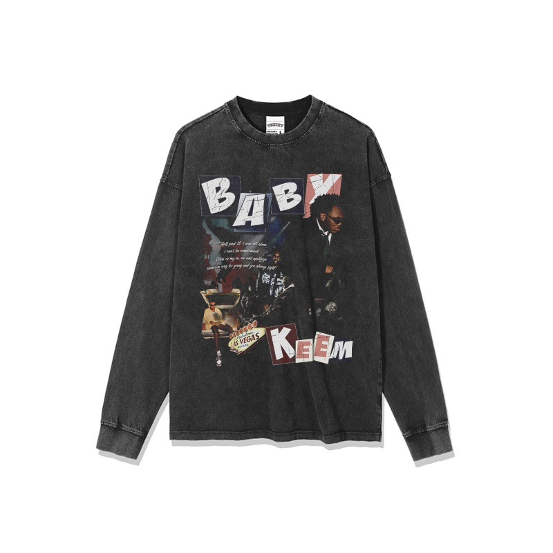 Baby Kim Hip Hop Rap Marca de moda callejera americana Impresión retro Lavado holgado Manga larga