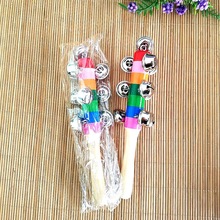 婴儿木质益智早教手摇铃3个月宝宝抓握训练七彩串铃玩具