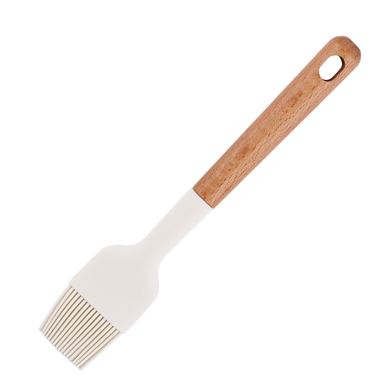 Juego de utensilios de cocina de silicona de estilo minimalista nórdico 12 piezas con mango de madera, espátula de silicona blanca lechosa, cuchara resistente a altas temperaturas