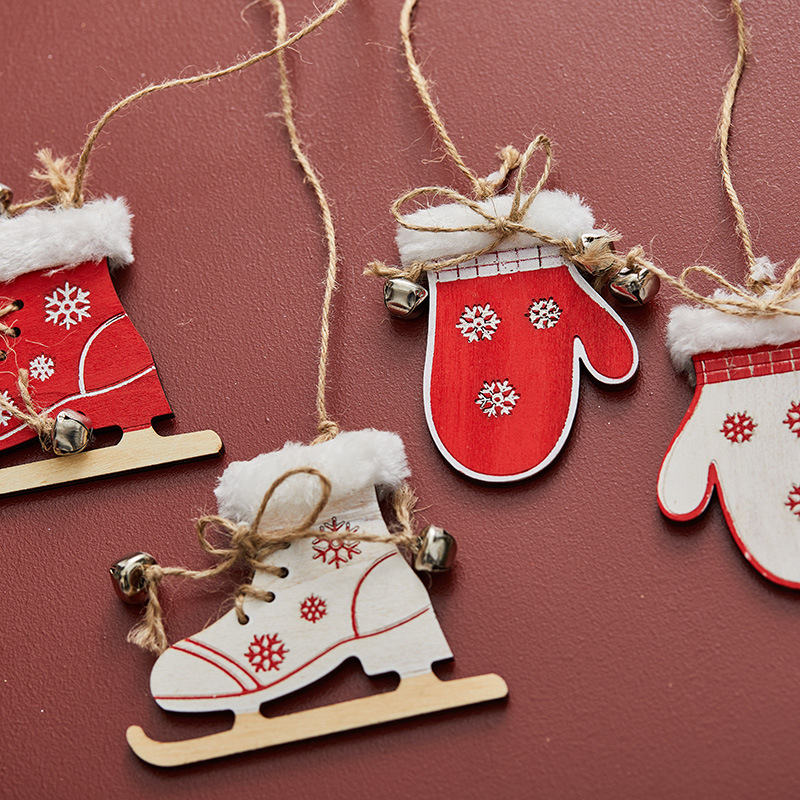 Buscando madera Navidad botas de madera guantes colgantes decoraciones navideñas colgantes pintados colgantes