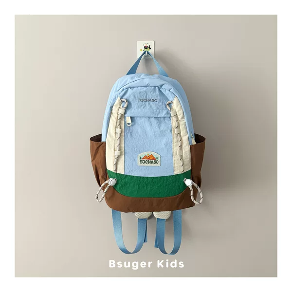 Ins Color-Blocking Trendy Cool Children's Backpack for Boys and Girls, Casual Travel Backpack, High-Value Lightweight Kindergarten School Bag