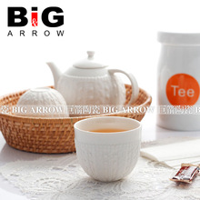 出口 日式浮雕毛線波點陶瓷茶壺套裝 創意家用白色茶杯雙層杯