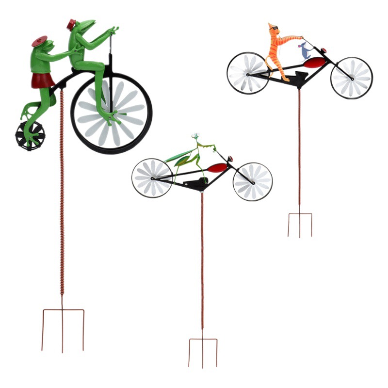 Rana vendedora caliente transfronteriza Ciclismo Bicicleta molino de viento de hierro forjado animal motocicleta jardín artesanías decorativas